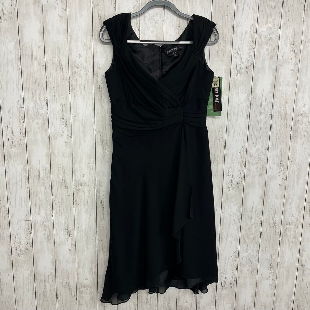 Dawn Joy Evening Vintage Black Midi Dress Size 12 Sleeveless Cocktail Witchy 90s